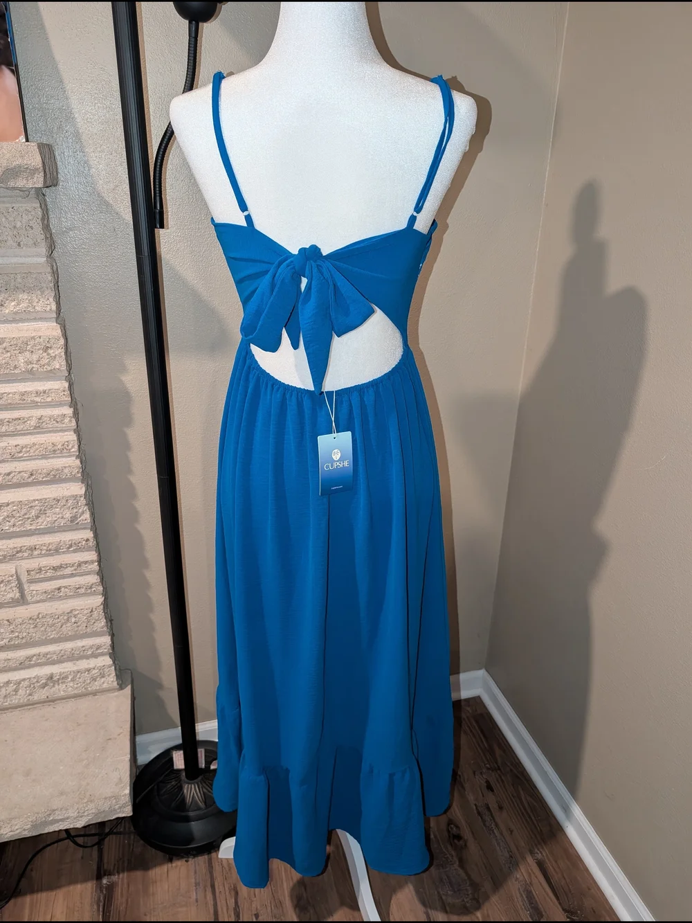 Cupshe Small Blue Floral Embroidered Spaghetti Strap Swimsuit Dress